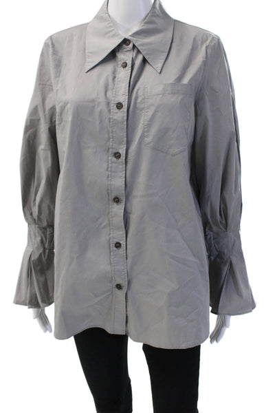 Gentle Herd Womens Collared Long Sleeve Button-Up Blouse Gray Basic Size M