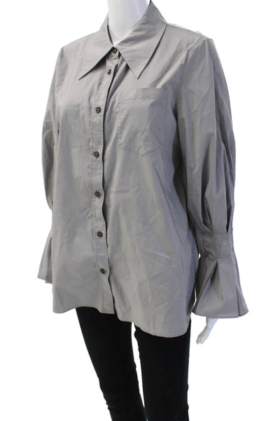 Gentle Herd Womens Collared Long Sleeve Button-Up Blouse Gray Basic Size M