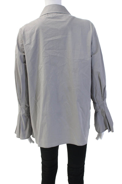 Gentle Herd Womens Collared Long Sleeve Button-Up Blouse Gray Basic Size M