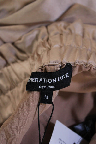 Generation Love Women Paperbag Pants Beige Solid Polyester Bohemian Fall Size M