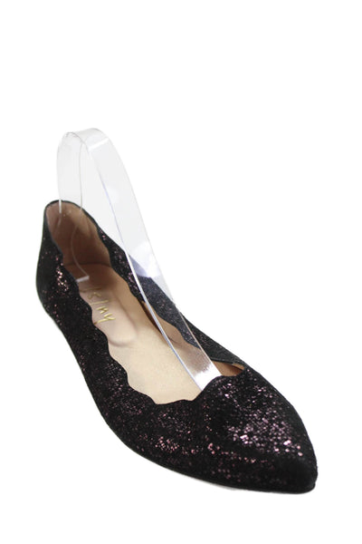 FS/NY Womens Slip On Scalloped Pointed Toe Ballet Flats Purple Black Suede 8.5B