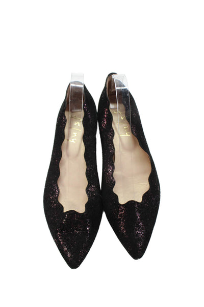 FS/NY Womens Slip On Scalloped Pointed Toe Ballet Flats Purple Black Suede 8.5B