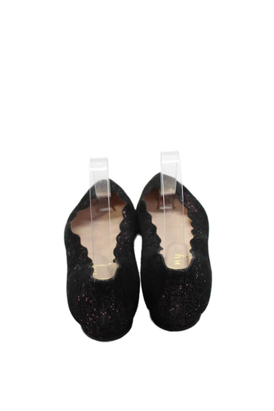 FS/NY Womens Slip On Scalloped Pointed Toe Ballet Flats Purple Black Suede 8.5B