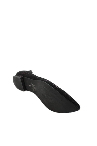 FS/NY Womens Slip On Scalloped Pointed Toe Ballet Flats Purple Black Suede 8.5B