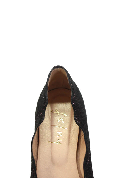 FS/NY Womens Slip On Scalloped Pointed Toe Ballet Flats Purple Black Suede 8.5B