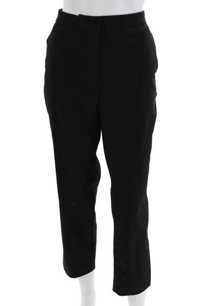 Zara Women Black Ankle Cropped Dress Pants Polyester Blend Button Size 10