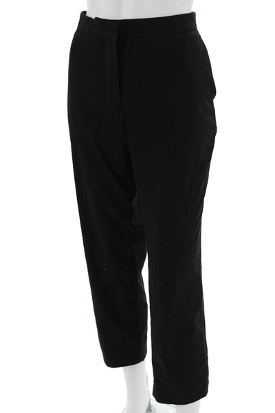 Zara Women Black Ankle Cropped Dress Pants Polyester Blend Button Size 10