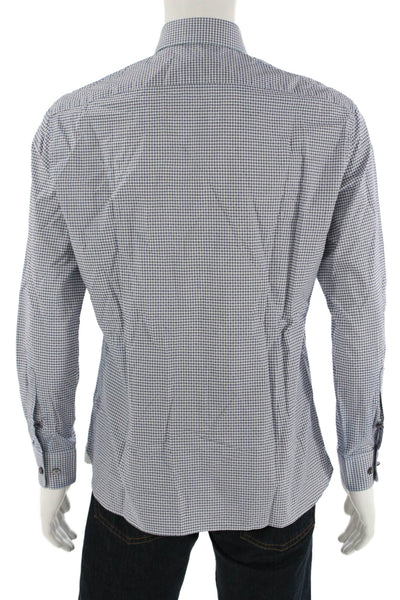 John Varvatos Mens Point Collar Blue Check Long Sleeve Dress Shirt Size M