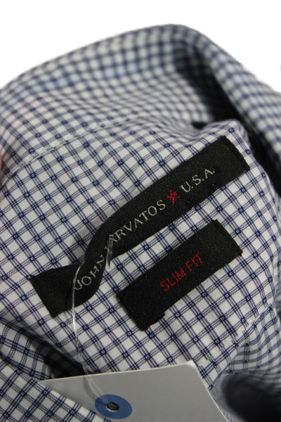 John Varvatos Mens Point Collar Blue Check Long Sleeve Dress Shirt Size M