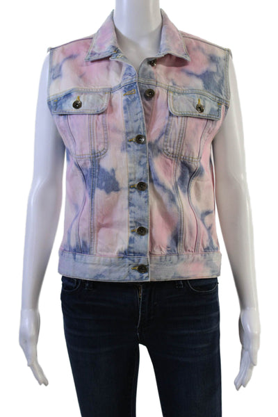 Sandro Women Light Blue Cotton Collared Button Sleeveless 90s Vest Size 2
