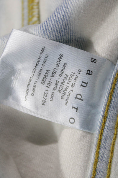 Sandro Women Light Blue Cotton Collared Button Sleeveless 90s Vest Size 2