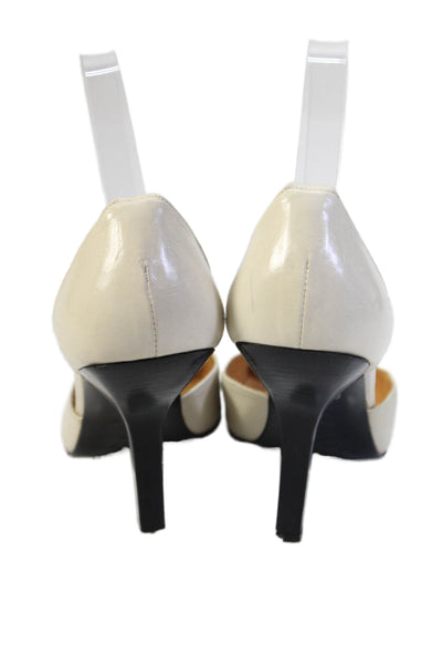 Max Mara Womens Leather Pointed Toe D'Orsay Pumps White Black Size 38. 8.5
