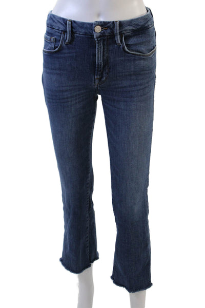 Frame Womens Cropped Ankle High Rise Dark Blue Jeans Button Size 27