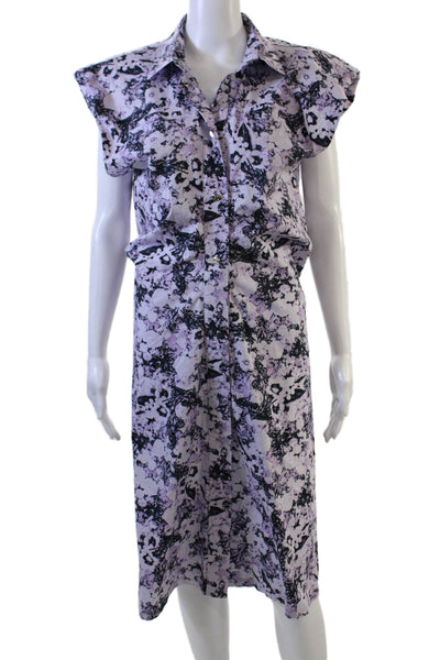Birger Christensen Women Black Floral Collared Shirt Dress Cotton Maxi Size 4