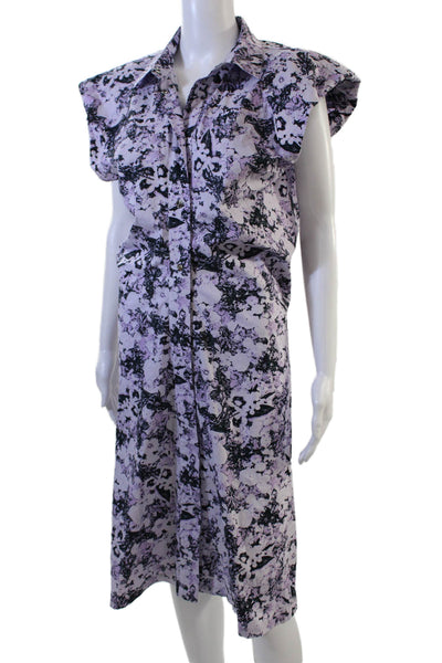 Birger Christensen Women Black Floral Collared Shirt Dress Cotton Maxi Size 4