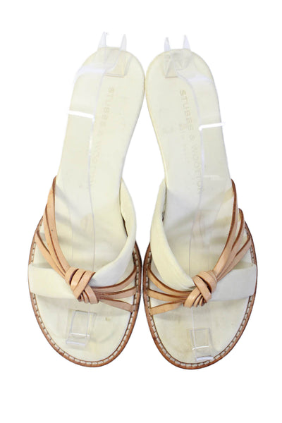Stubbs & Wootton Womens Open Toe Flat Sandals Cream Size 8
