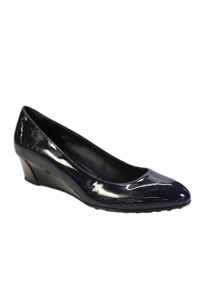 Tods Womens Patent Leather Slip On Pumps Navy Blue Size EUR 38.5