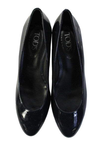 Tods Womens Patent Leather Slip On Pumps Navy Blue Size EUR 38.5
