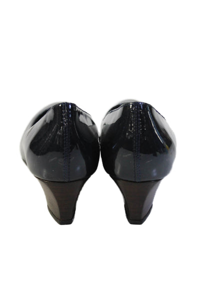 Tods Womens Patent Leather Slip On Pumps Navy Blue Size EUR 38.5