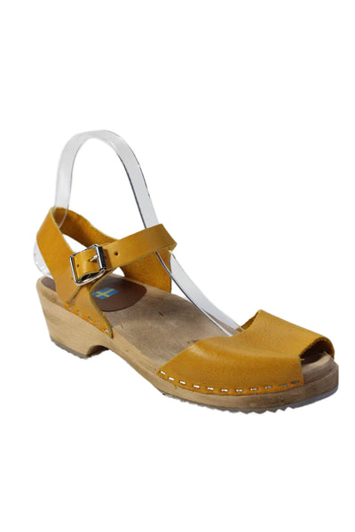 MIA Womens Open Toe Silver Tone Buckle Strap Sandals Yellow Size EUR 38
