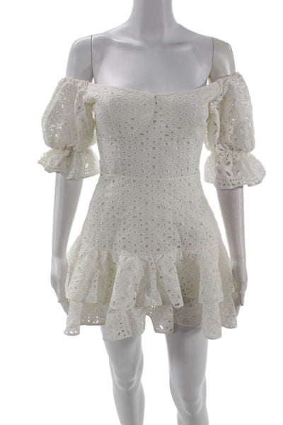 Charo Ruiz Women Fit & Flare Mini Dress White Square Neck Zip Size S
