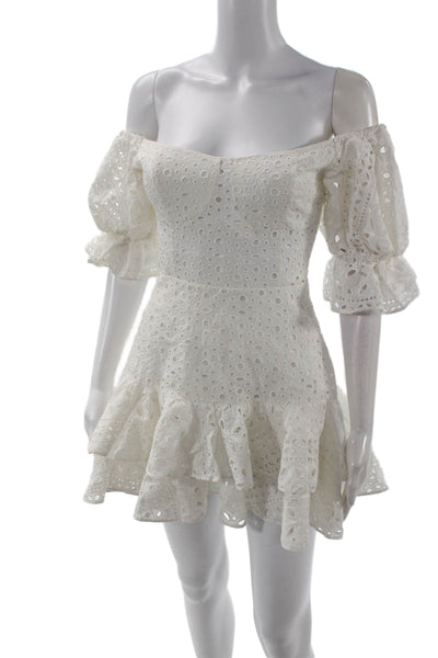 Charo Ruiz Women Fit & Flare Mini Dress White Square Neck Zip Size S