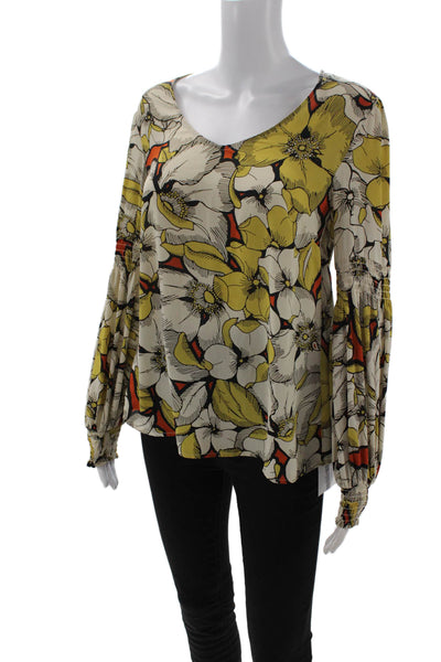 Cabi Women Beige Floral Polyester Long Sleeve Round Neck Blouse Size XS