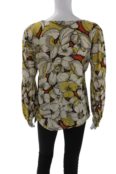 Cabi Women Beige Floral Polyester Long Sleeve Round Neck Blouse Size XS