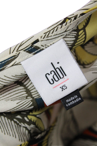 Cabi Women Beige Floral Polyester Long Sleeve Round Neck Blouse Size XS