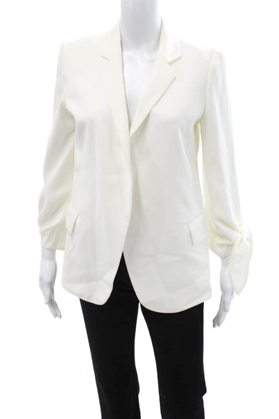 Lafayette 148 New York Women White Tie Front Collared Blazer Long Sleeve Size 4