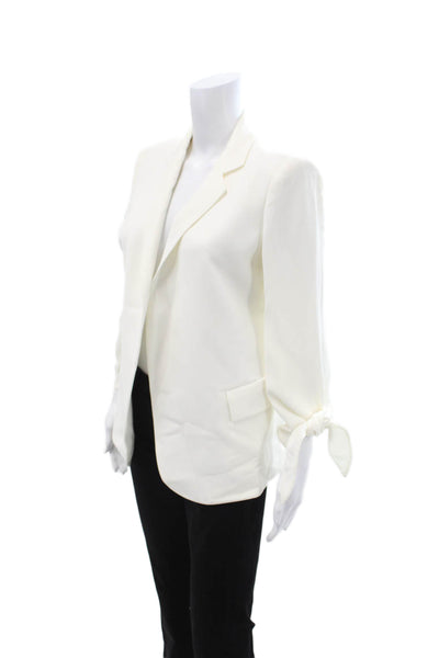 Lafayette 148 New York Women White Tie Front Collared Blazer Long Sleeve Size 4