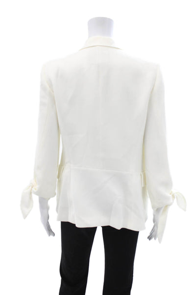 Lafayette 148 New York Women White Tie Front Collared Blazer Long Sleeve Size 4