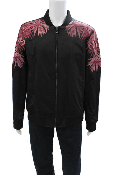 GUESS Mens Black Floral High Neck Bomber Jacket Zip Size L