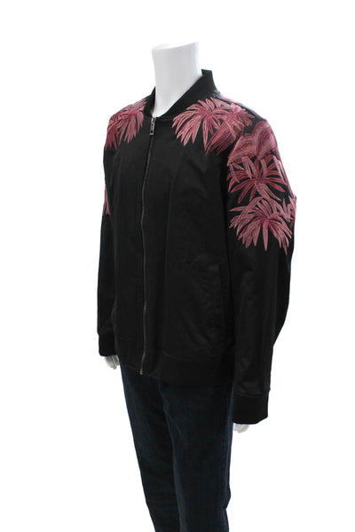 GUESS Mens Black Floral High Neck Bomber Jacket Zip Size L