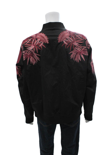 GUESS Mens Black Floral High Neck Bomber Jacket Zip Size L