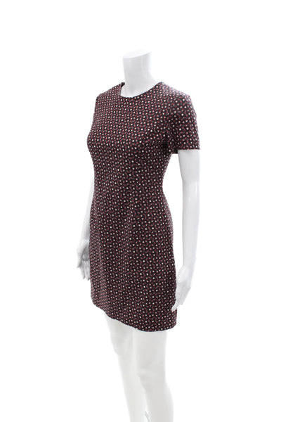 Theory Women Shift Dress Black Wool Crew Neck Short Sleeve Mid-Calf Zip Size 2