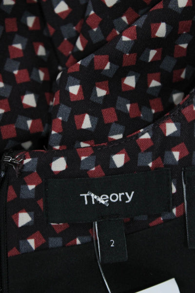 Theory Women Shift Dress Black Wool Crew Neck Short Sleeve Mid-Calf Zip Size 2