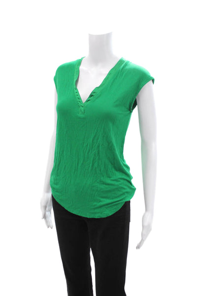 Bordeaux Womens Basic V-Neck Green T-Shirt Petite Size 2