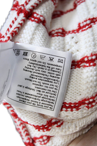 Chanel womens Red V-Neck Striped Cardigan Long Sleeve Button 58% Cotton Size 38