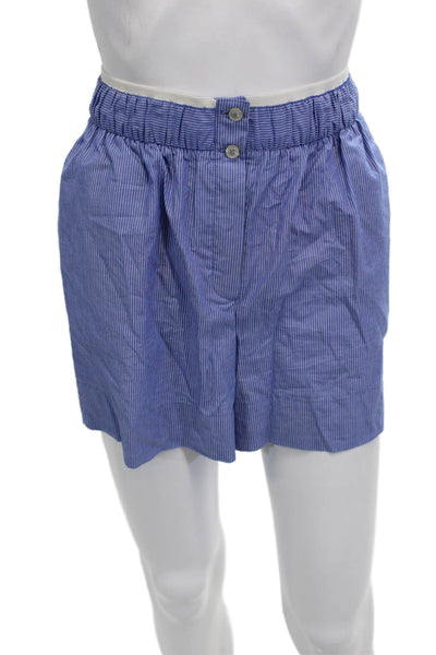 Zara Womens Blue Striped Cotton Button Shorts Beach Spring Size M