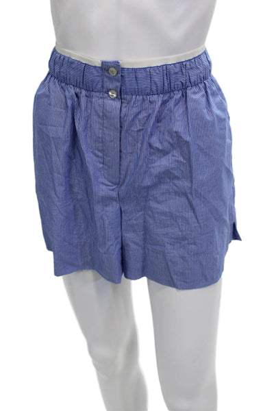 Zara Womens Blue Striped Cotton Button Shorts Beach Spring Size M