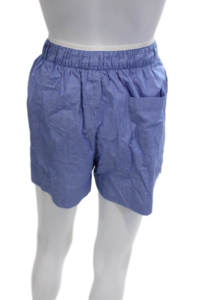 Zara Womens Blue Striped Cotton Button Shorts Beach Spring Size M