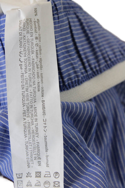 Zara Womens Blue Striped Cotton Button Shorts Beach Spring Size M