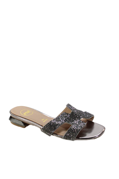 Exe Womens Leather Jeweled Slide On Sandals Silver Size 36 6