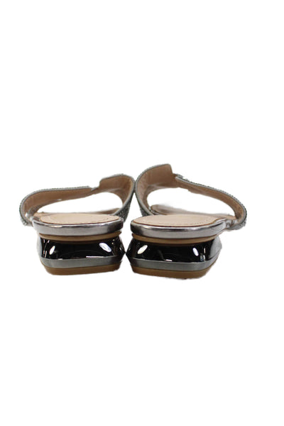 Exe Womens Leather Jeweled Slide On Sandals Silver Size 36 6