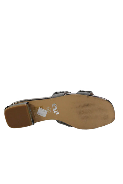 Exe Womens Leather Jeweled Slide On Sandals Silver Size 36 6
