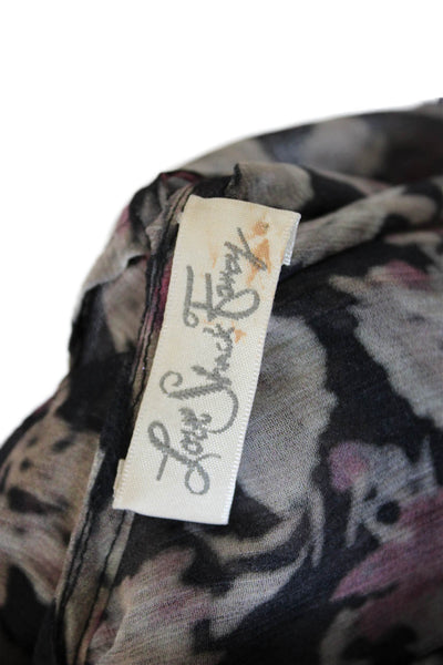 Love Shack Fancy Womens Bohemian Floral Silk V-Neck Short Sleeve Blouse Size M