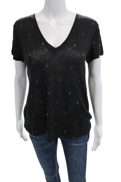 Rails Womens V-Neck Short Sleeve Basic T-Shirt Black Linen Size XS
