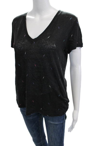 Rails Womens V-Neck Short Sleeve Basic T-Shirt Black Linen Size XS
