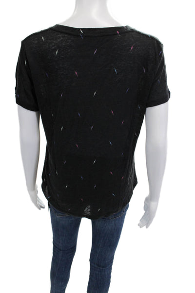 Rails Womens V-Neck Short Sleeve Basic T-Shirt Black Linen Size XS